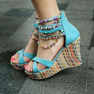 Women's Multicolored Wedges - Multiple Ankle Strap